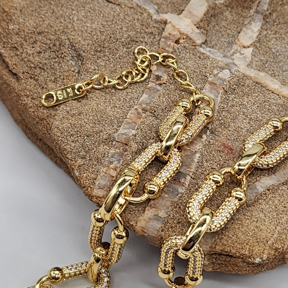 Premium Chunky Necklace Rhodium 18K Gold Plated Chain White Topaz - Picture 8 of 11